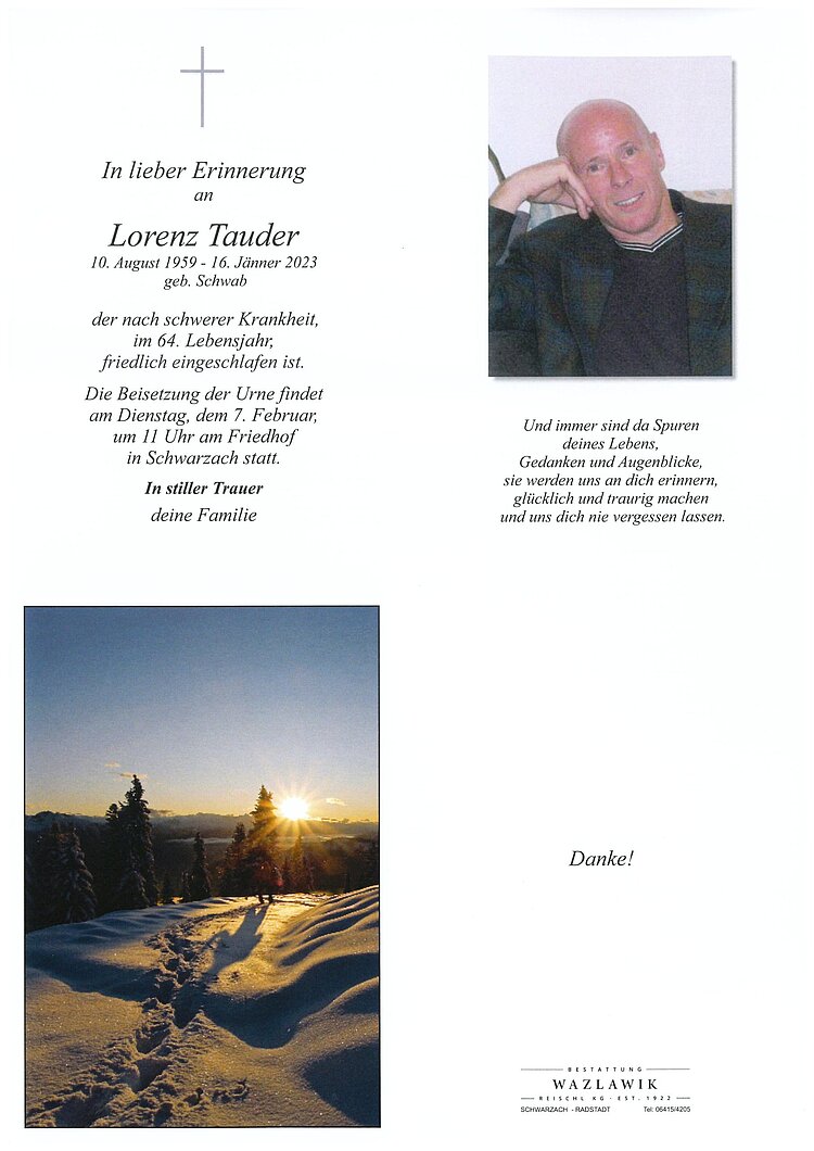 Parte von Lorenz Tauder † 16.01.2023