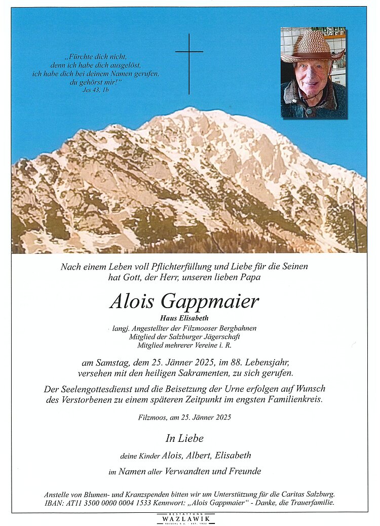 Parte von Alois Gappmaier † 25.01.2025