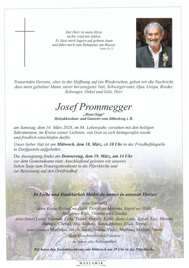 Parte von Josef Prommegger † 14.03.2026
