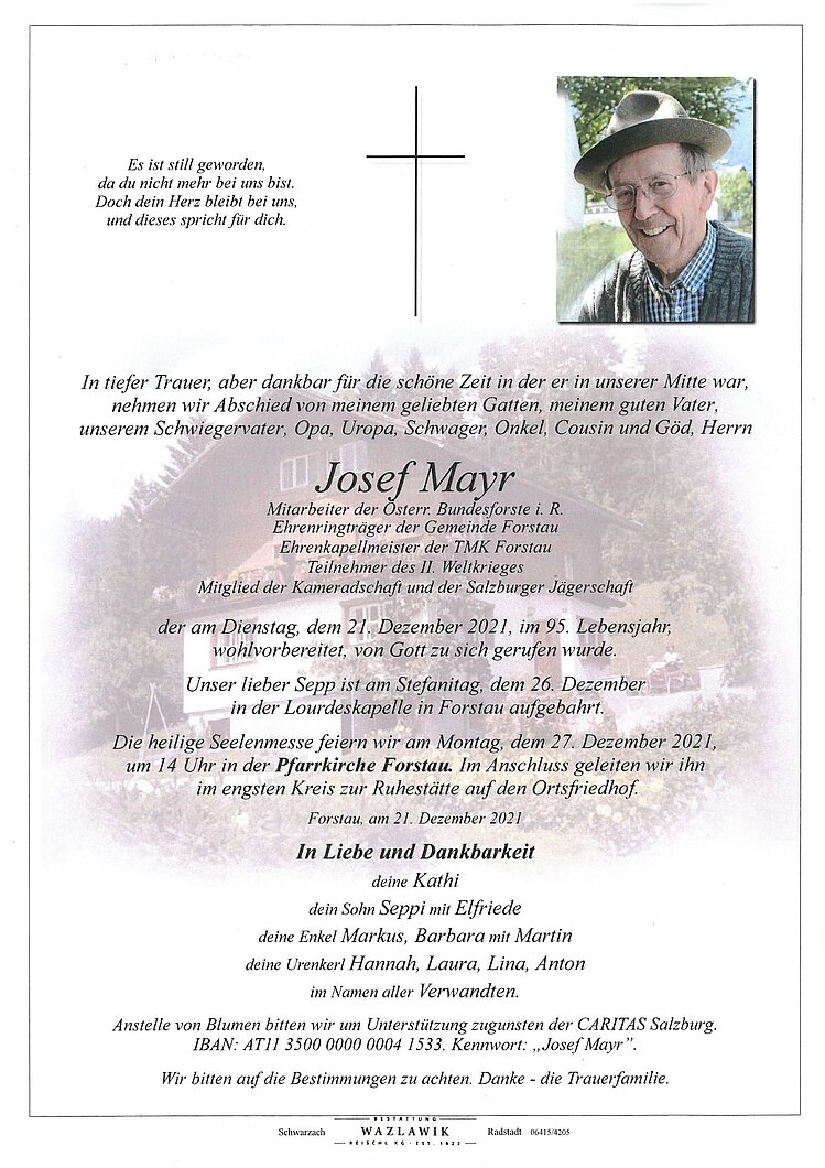Parte von Josef Mayr † 21.12.2021