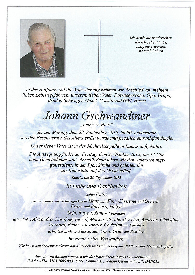 Parte von Johann Gschwandtner † 28.09.2015