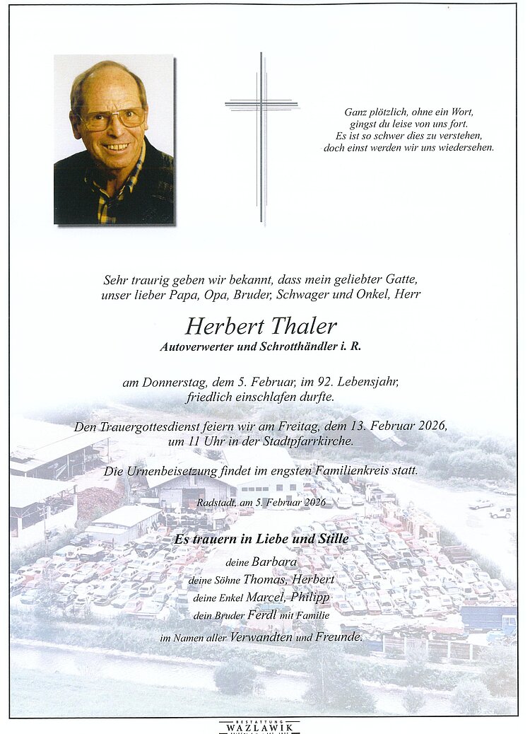 Parte von Herbert Thaler † 05.02.2026
