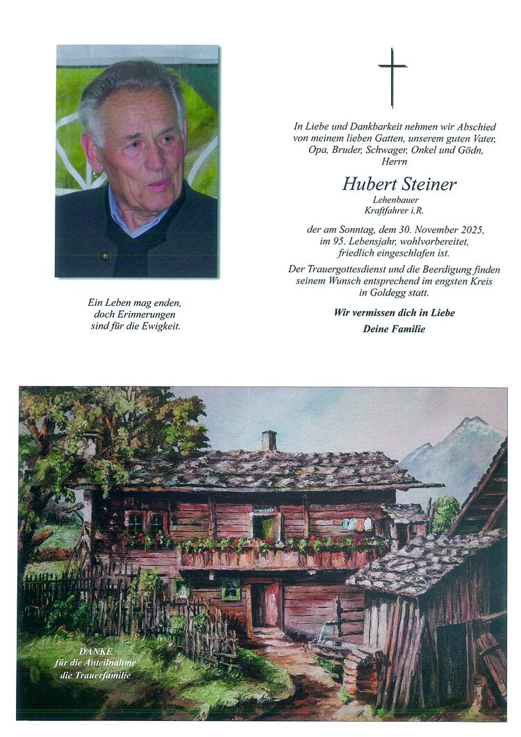 Parte von Hubert Steiner † 30.11.2025