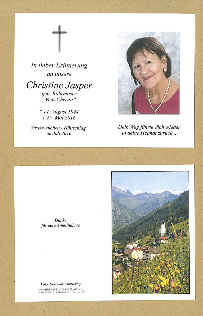 Parte von Christine Jasper † 25.06.2016