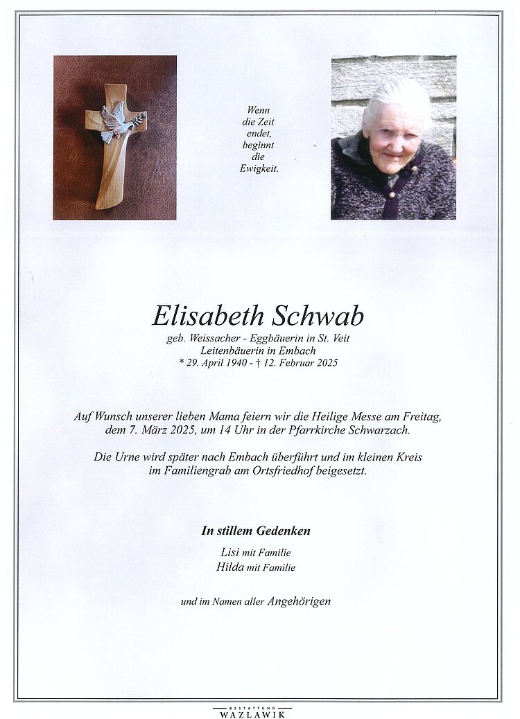 Parte von Elisabeth Schwab † 12.02.2025