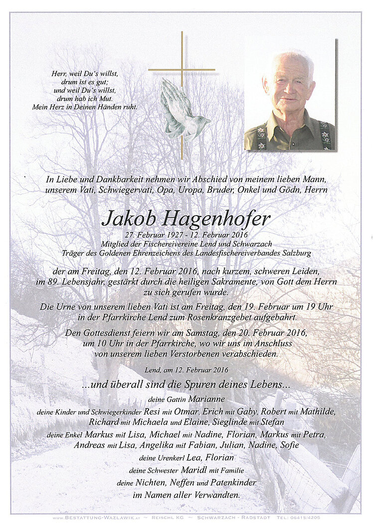 Parte von Jakob Hagenhofer † 12.02.2016