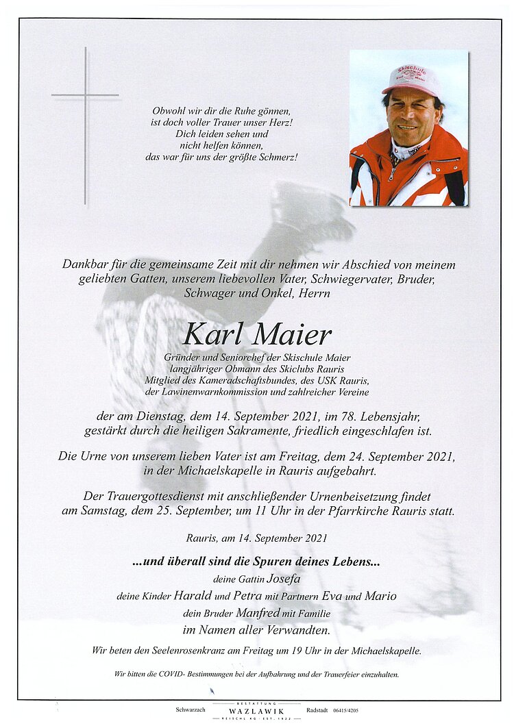 Parte von Karl Maier † 14.09.2021