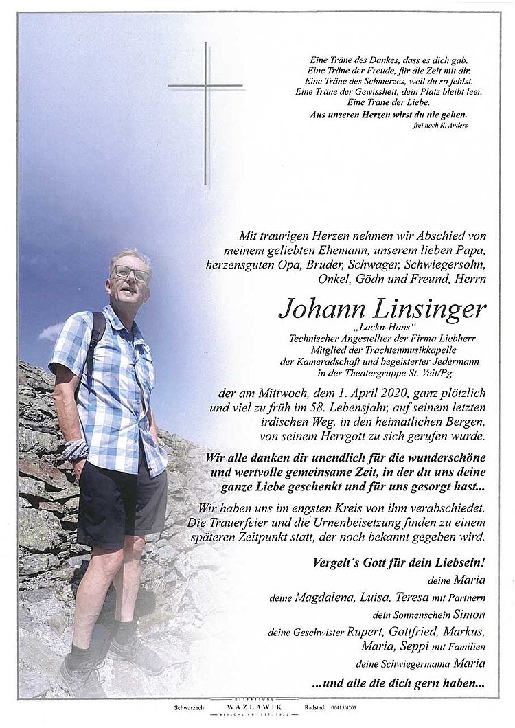 Parte von Johann Linsinger † 01.04.2020