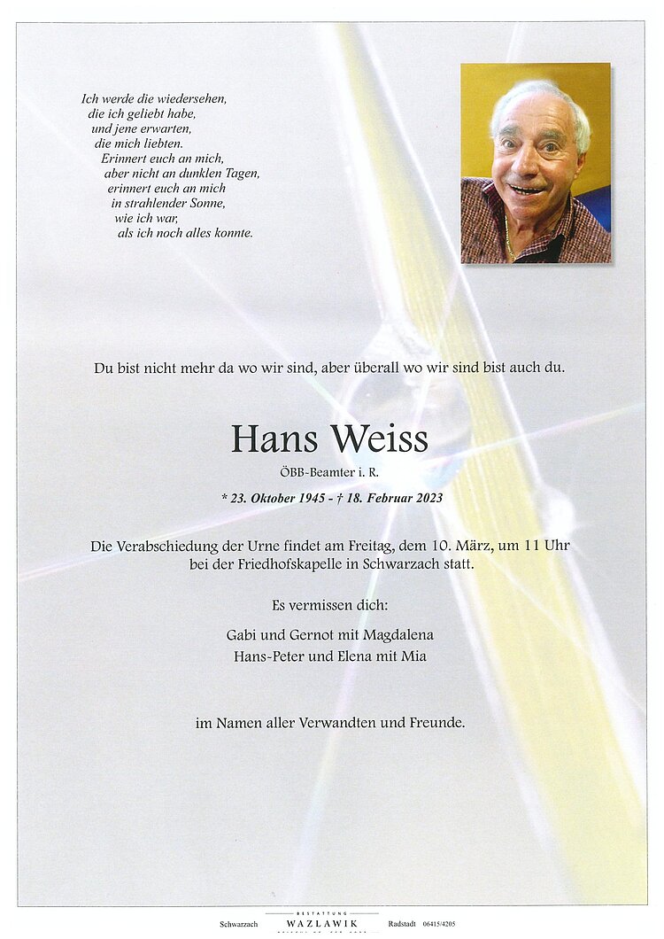 Parte von Hans Weiss † 18.02.2023