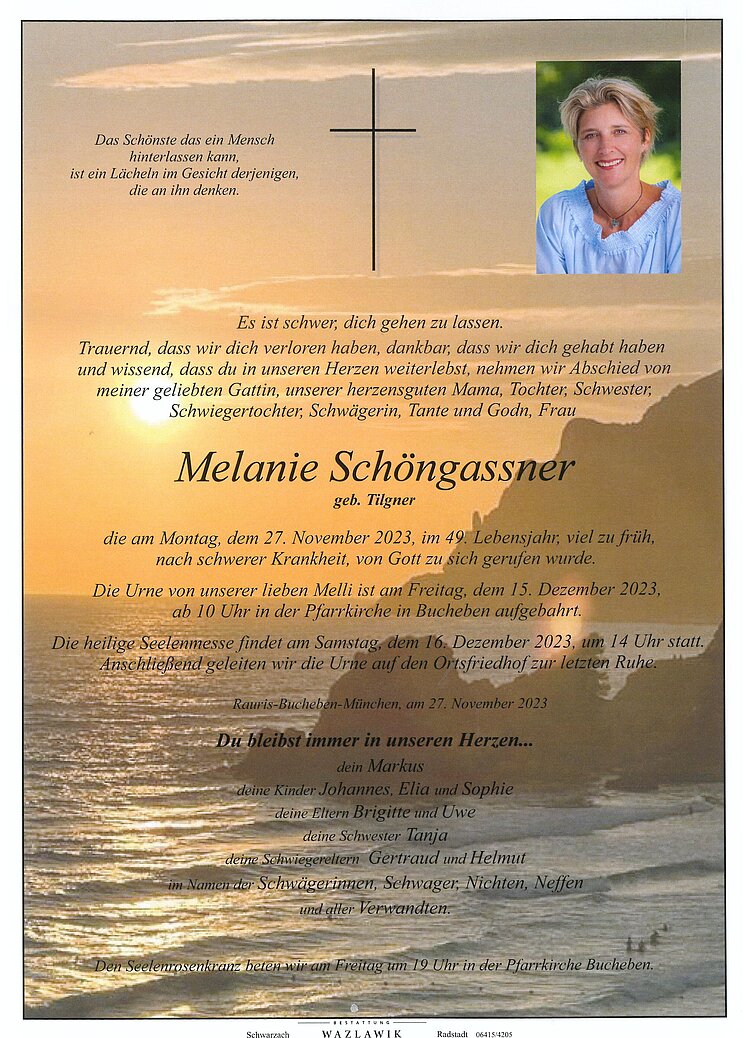 Parte von Melanie Schöngassner † 27.11.2023