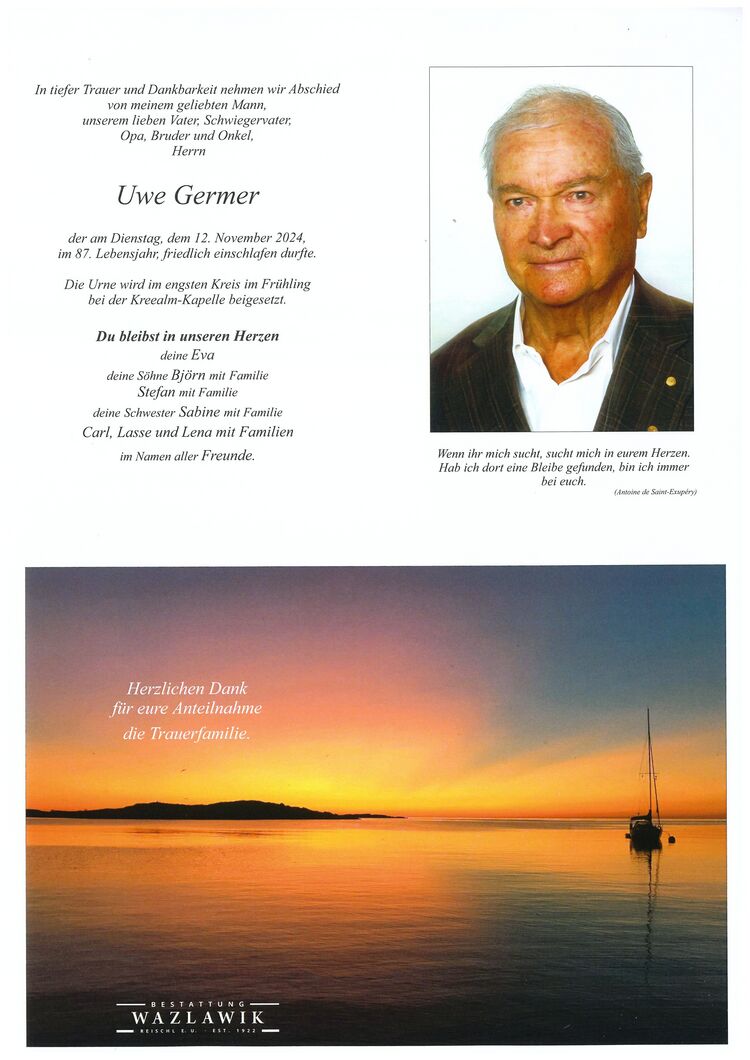 Parte von Uwe Germer † 12.11.2024