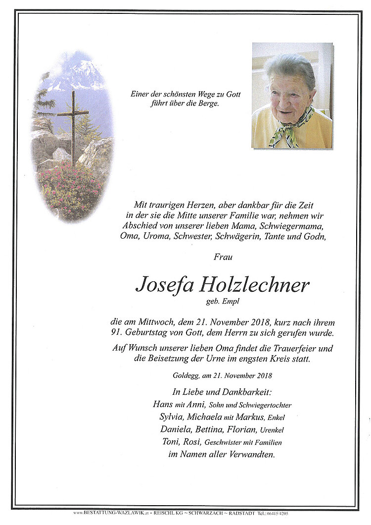 Parte von Josefa Holzlechner † 21.11.2018