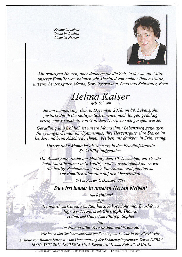 Parte von Helma Kaiser † 06.12.2018