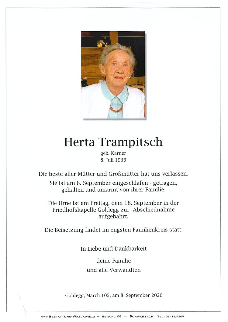 Parte von Herta Trampitsch † 08.09.2020