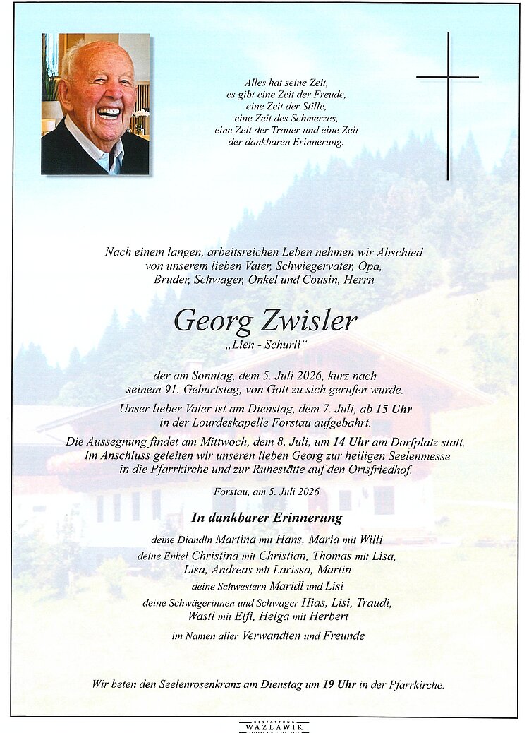 Parte von Georg Zwisler † 05.07.2026