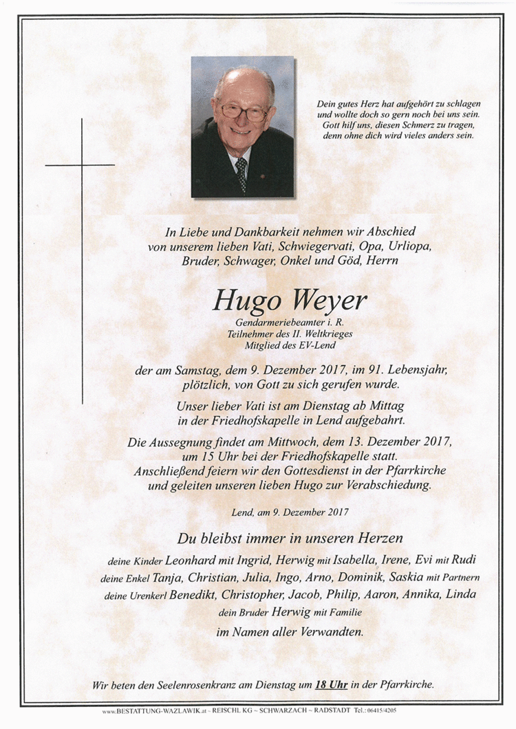 Parte von Hugo Weyer † 09.12.2017
