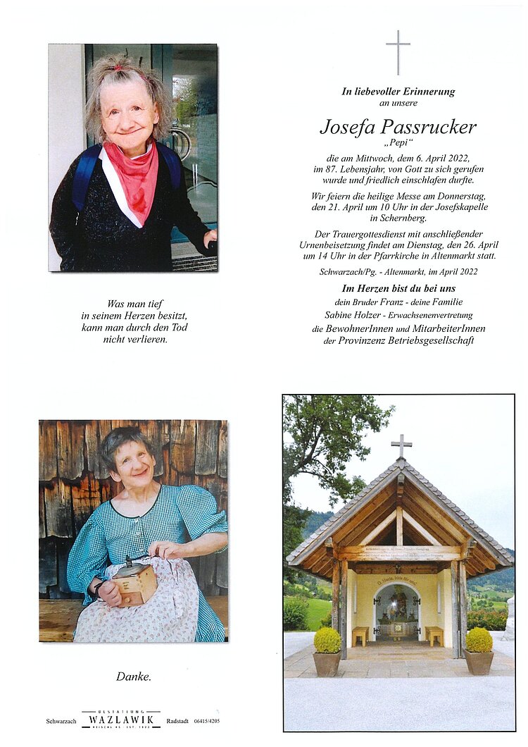 Parte von Josefa Passrucker † 06.04.2022