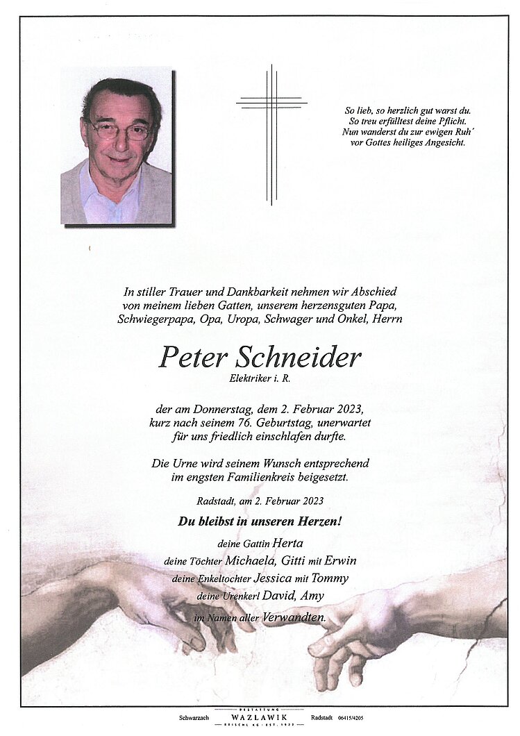 Parte von Peter Schneider † 02.02.2023