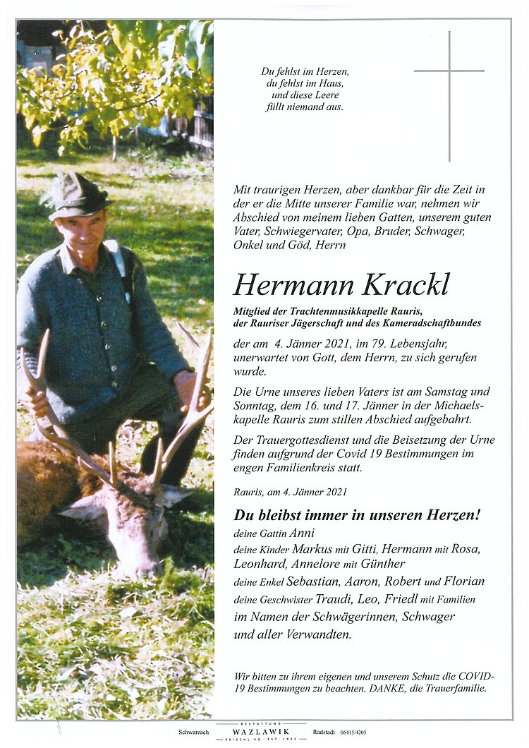Parte von Hermann Krackl † 04.01.2021