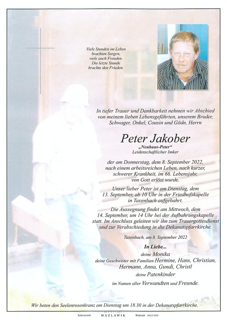 Parte von Peter Jakober † 08.09.2022