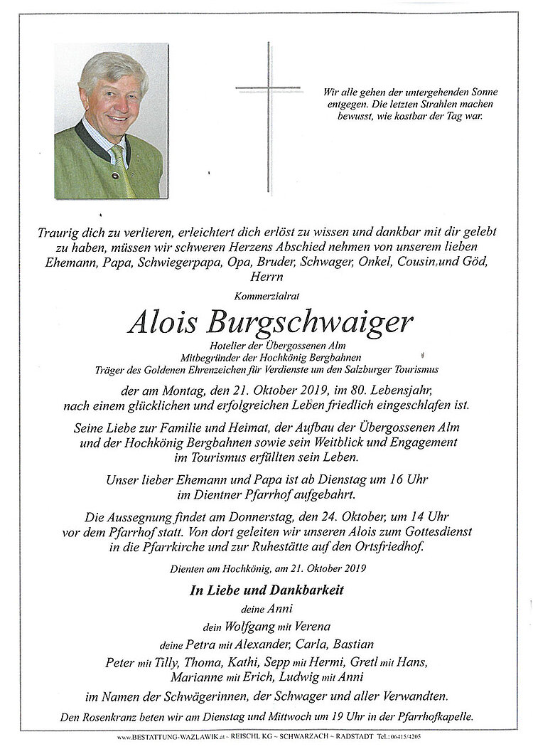 Parte von Alois Burgschwaiger † 21.10.2019