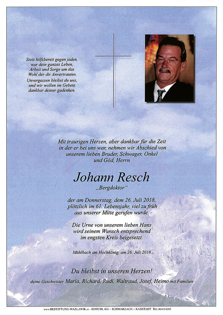 Parte von Johann Resch † 26.07.2018