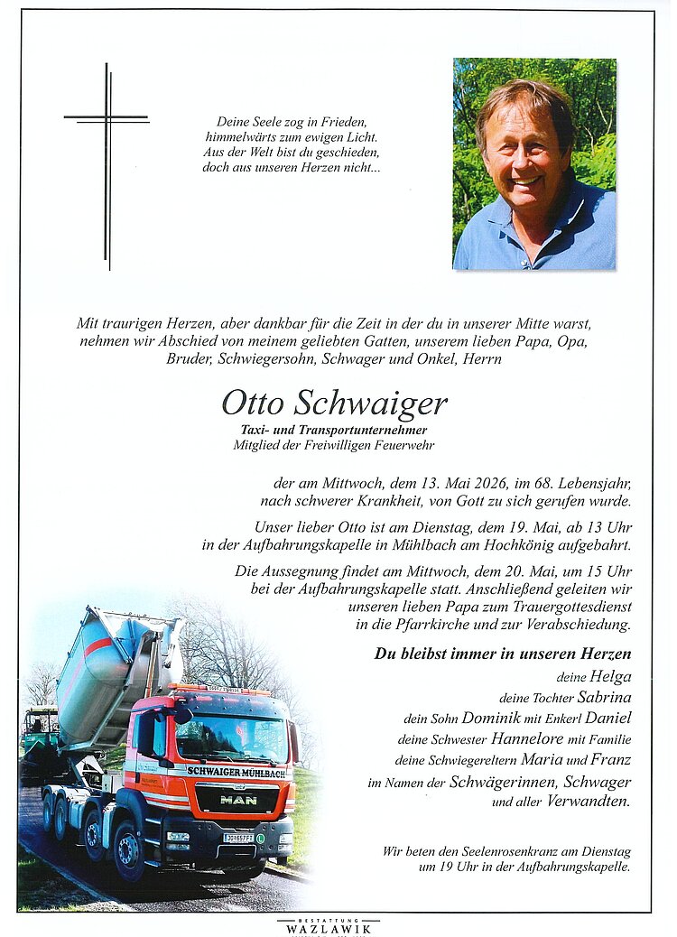Parte von Otto Schwaiger † 13.05.2026