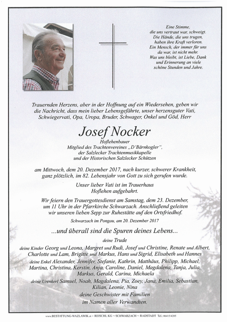 Parte von Josef Nocker † 20.12.2017