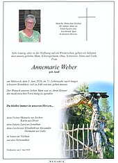 Parte von Annemarie Weber † 03.06.2026 aus Dorfgastein