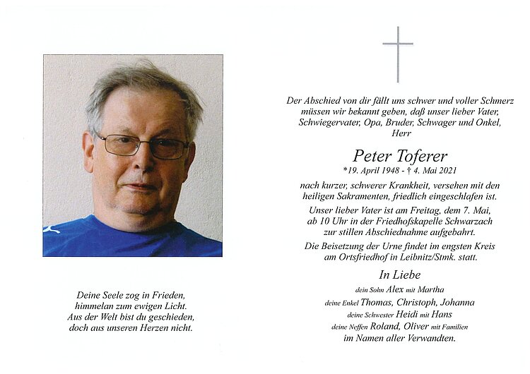 Parte von Peter Toferer † 04.05.2021