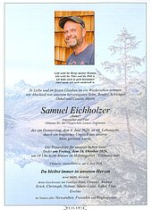 Parte von Samuel Eichholzer † 04.06.2026 aus Filzmoos