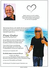 Parte von Franz Gruber † 16.09.2026 aus Schwarzach im Pongau