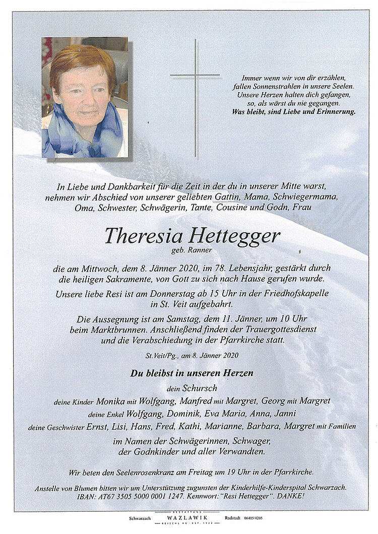 Parte von Theresia Hettegger † 08.01.2020