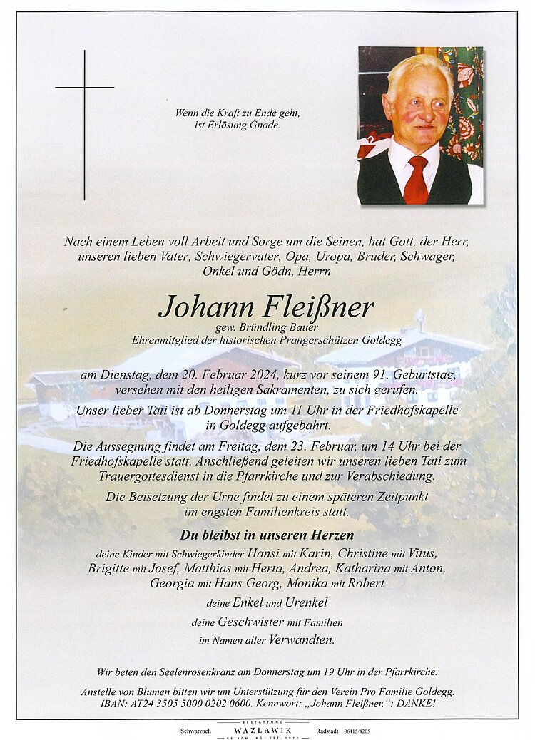 Parte von Johann Fleißner † 20.02.2024