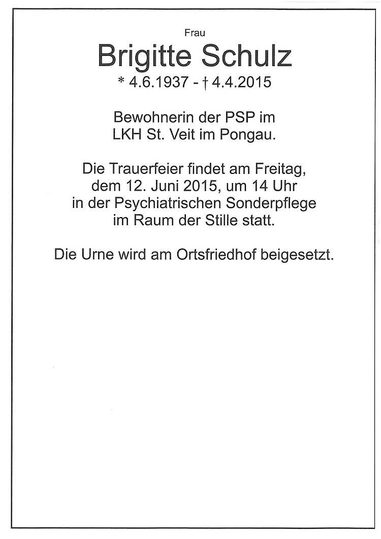 Parte von Brigitte Schulz † 04.04.2015