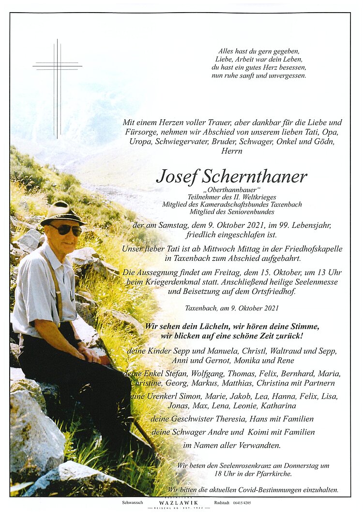 Parte von Josef Schernthaner † 09.10.2021