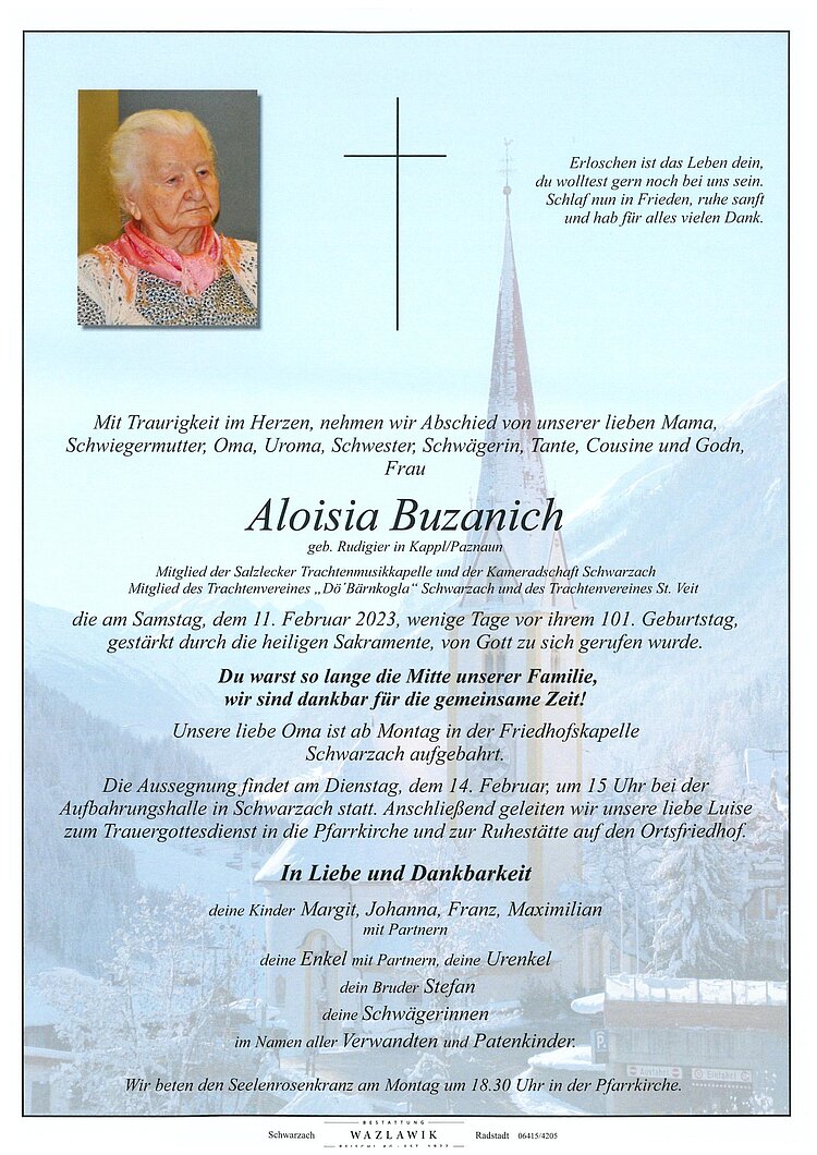 Parte von Aloisia Buzanich † 11.02.2023