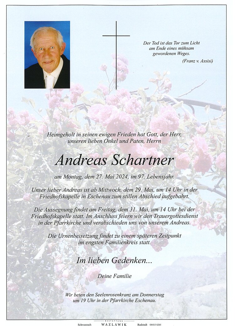 Parte von Andreas Schartner † 27.05.2024