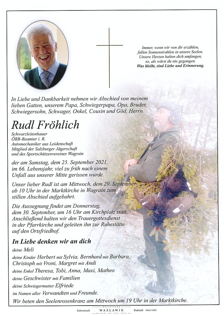 Parte von Rudl Fröhlich † 25.09.2021