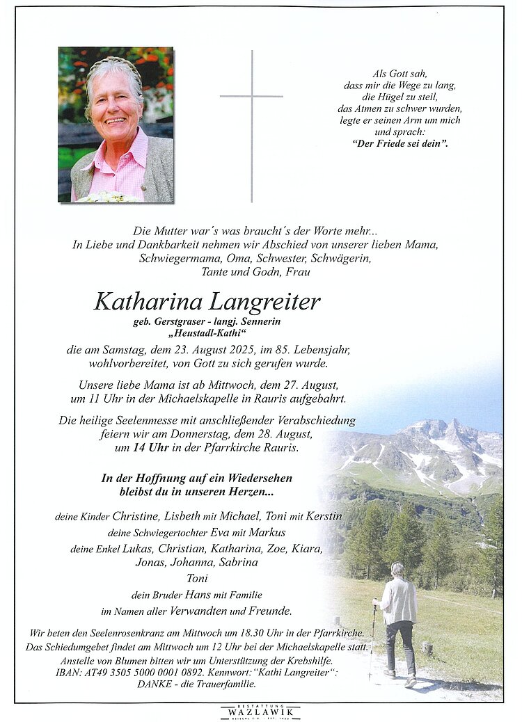 Parte von Katharina Langreiter † 23.08.2025
