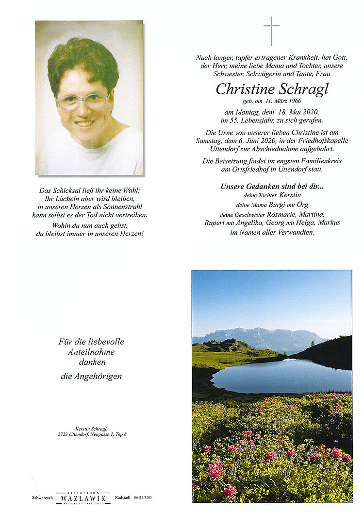 Parte von Christine Schragl † 18.05.2020