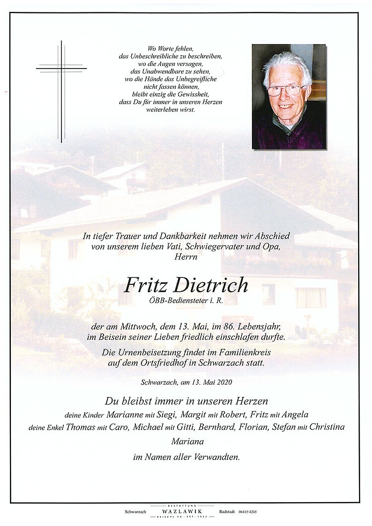 Parte von Fritz Dietrich † 13.05.2020
