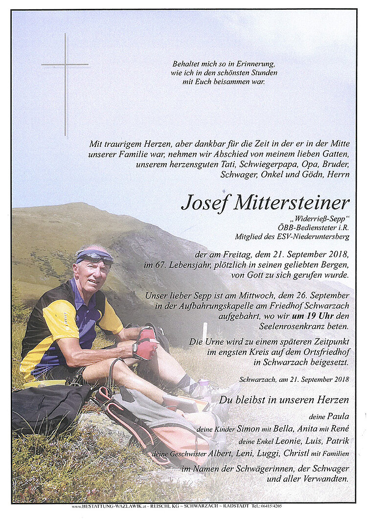 Parte von Josef Mittersteiner † 21.09.2018