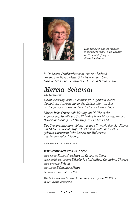Parte von Mercia Schamal † 27.01.2024
