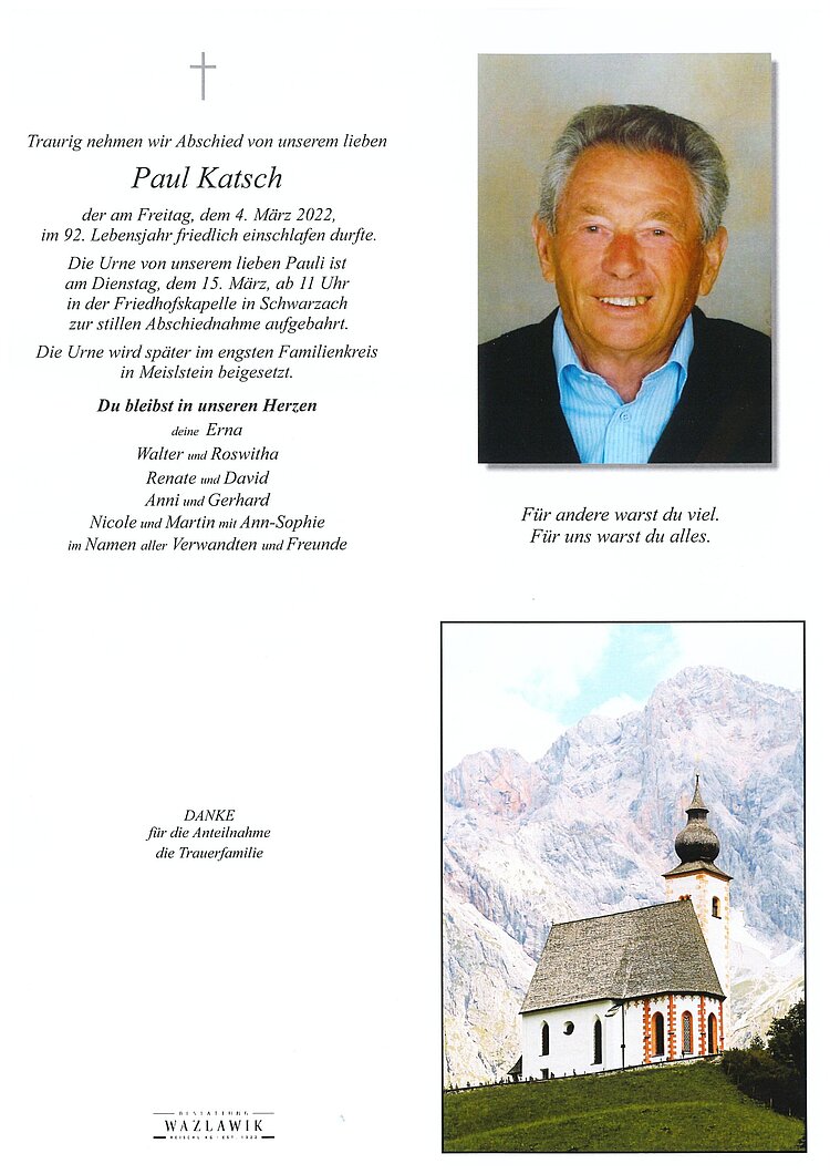 Parte von Paul Katsch † 04.03.2022