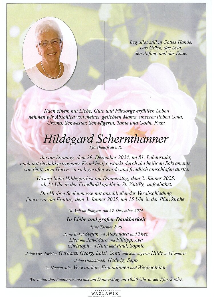 Parte von Hildegard Schernthanner † 29.12.2024
