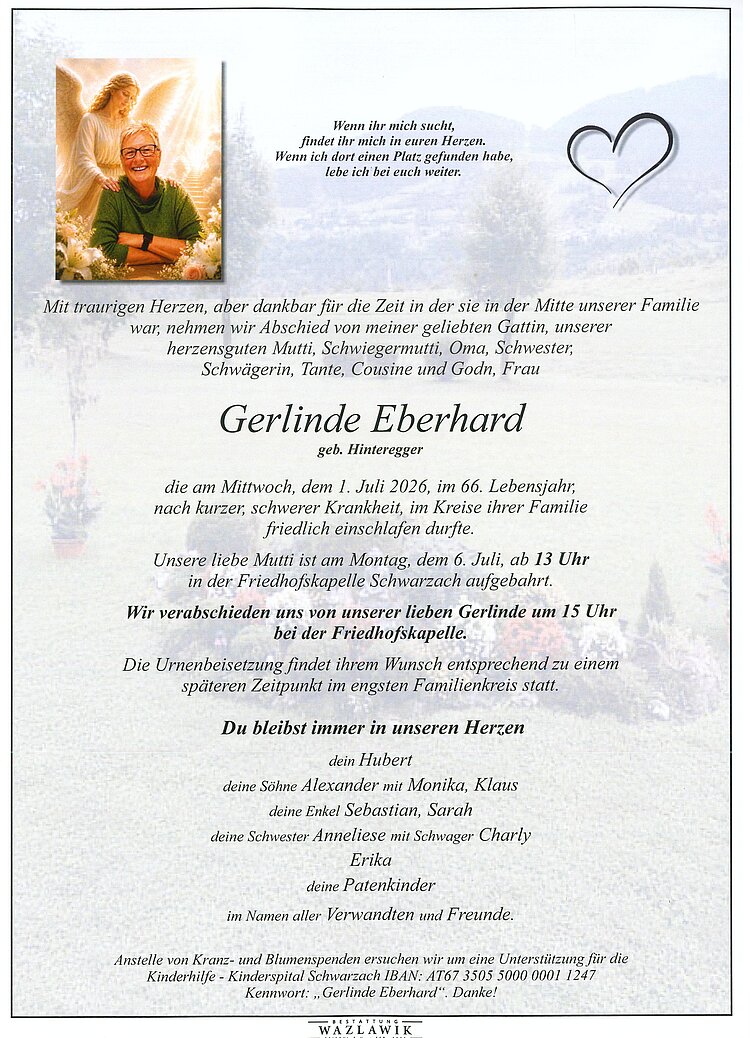Parte von Gerlinde Eberhard † 01.07.2026