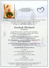 Parte von Gerlinde Eberhard † 01.07.2026 aus Schwarzach im Pongau