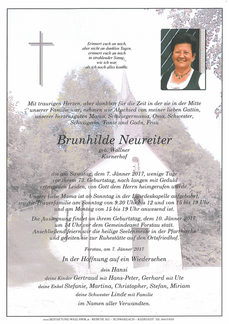 Parte von Brunhilde Neureiter † 07.01.2017