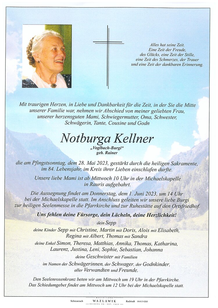 Parte von Notburga Kellner † 28.05.2023